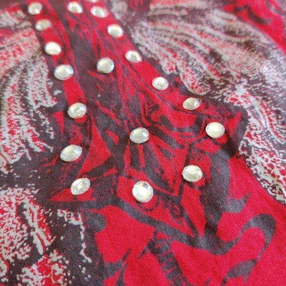 MZ USA embellished cuffed button front shirt sz M - Picture 4 of 8